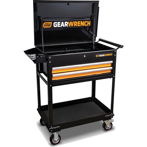 Utility Cart, 2 Drawers, 32-1/2" W x 42" H, Black/Orange Par Equipment