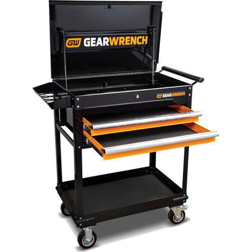 Utility Cart, 2 Drawers, 32-1/2" W x 42" H, Black/Orange Par Equipment