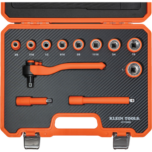 Insulated Ratchet & Socket Set with Case, 1000 V, 12 Pcs Par Equipment