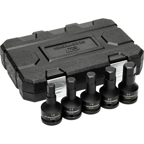 Metric Impact Bit Socket Set with Blow Mold Case, Hex, 3/4" Drive, 5 Pcs Par Equipment