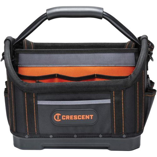 14" Tradesman Open Top Tool Bag, 1680 Denier/Polyester, 25 Pockets, Black/Grey/Orange Par Equipment