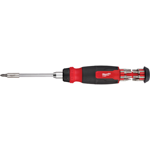 14-in-1 Ratcheting 1/4" Drive Multi-Bit Screwdriver, 10-11/100" L, Cushion Grip Handle Par Equipment