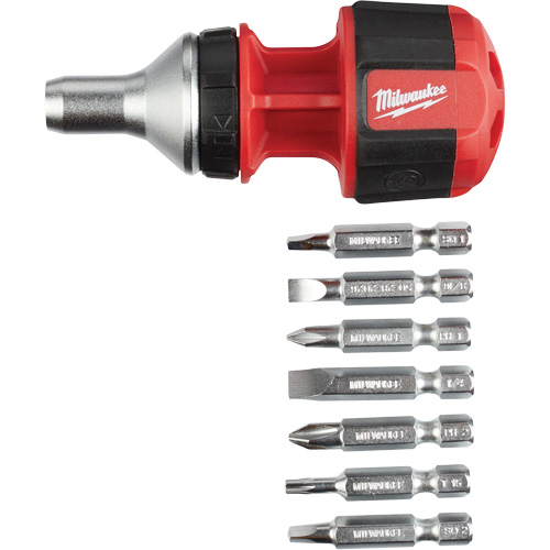 8-in-1 Compact Ratcheting 1/4" Drive Multi-Bit Driver, Cushion Grip Handle Par Equipment