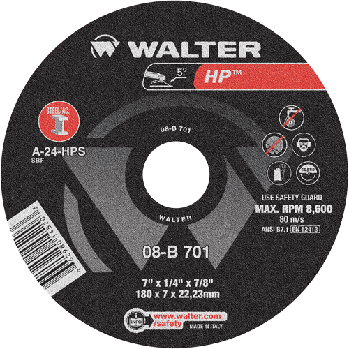 Meule HP &agrave; moyeu d&eacute;port&eacute;, 7" x 1/4", Arbre de 7/8", Type 28 Par Equipment