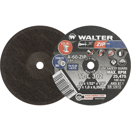 Zip Cut-Off Wheel, 3" x 1/32", 1/4" Arbor, Type 1, Aluminum Oxide, 25470 RPM Par Equipment