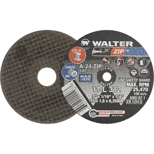Zip Cut-Off Wheel, 3" x 1/16", 1/4" Arbor, Type 1, Aluminum Oxide, 25470 RPM Par Equipment