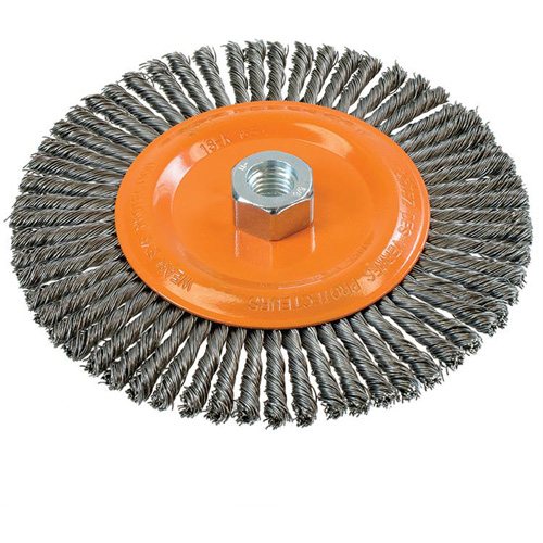 Stringer Bead Knotted Wire Brush, 6-7/8" Dia., 0.02" Fill, 5/8"-11 Arbor, Steel Par Equipment