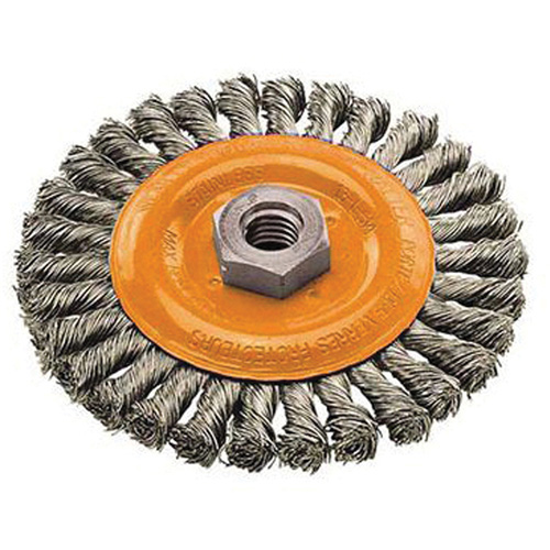 Wide Knotted Wire Wheel Brush, 4" Dia., 0.02" Fill, 5/8"-11 Arbor, Steel Par Equipment