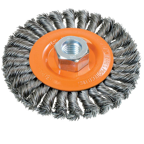 Wide Knotted Wire Wheel Brush, 4-1/2" Dia., 0.02" Fill, 5/8"-11 Arbor, Steel Par Equipment
