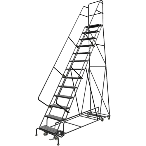 All Directional Rolling Ladder, 13 Steps, 24" Step Width, 130" Platform Height, Steel Par Equipment