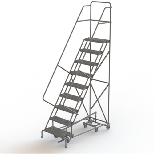 All Directional Rolling Ladder, 9 Steps, 24" Step Width, 90" Platform Height, Steel Par Equipment
