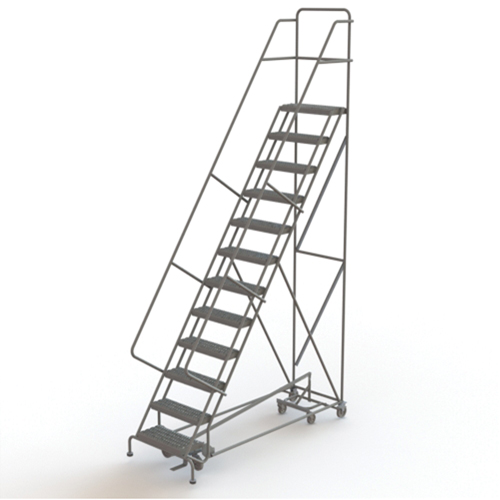 All Directional Rolling Ladder, 12 Steps, 24" Step Width, 120" Platform Height, Steel Par Equipment