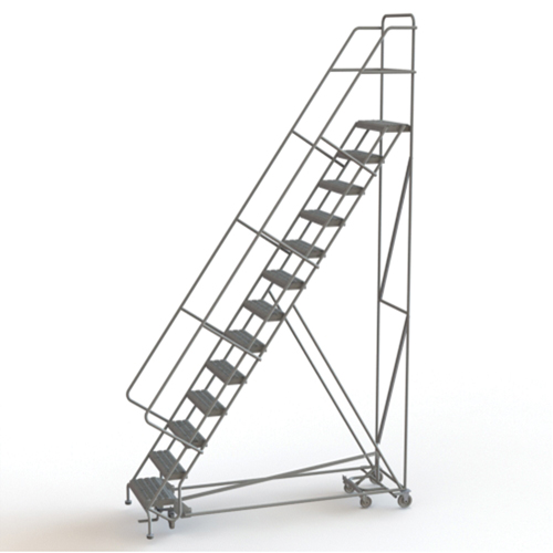 All Directional Rolling Ladder, 13 Steps, 24" Step Width, 130" Platform Height, Steel Par Equipment