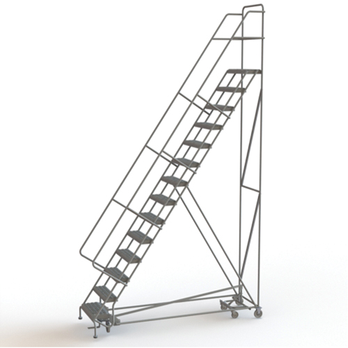 All Directional Rolling Ladder, 14 Steps, 24" Step Width, 140" Platform Height, Steel Par Equipment