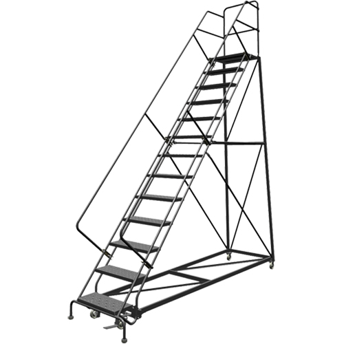 Safety Slope Rolling Ladder, 13 Steps, Perforated, 50° Incline, 130" High Par Equipment