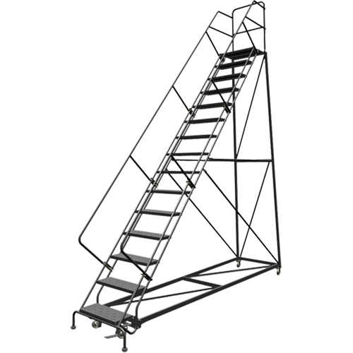 Safety Slope Rolling Ladder, 15 Steps, Perforated, 50° Incline, 150" High Par Equipment