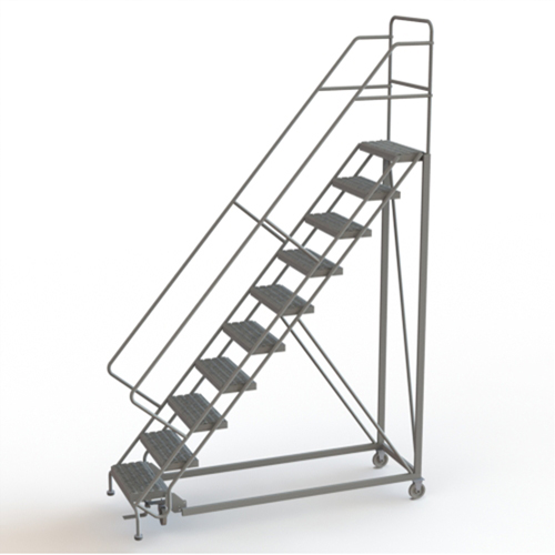 Safety Slope Rolling Ladder, 10 Steps, Serrated, 50° Incline, 100" High Par Equipment