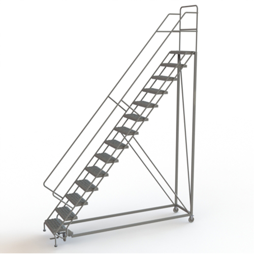 Safety Slope Rolling Ladder, 14 Steps, Serrated, 50° Incline, 140" High Par Equipment