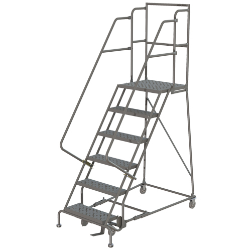 Escabeaux roulants &agrave; dessus profond, 6 marches, Largeur de la marche 16", Hauteur de la plateforme 60", Acier Par Equipment
