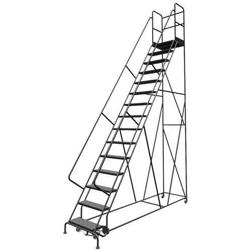 Escabeaux roulants &agrave; dessus profond, 15 marches, Largeur de la marche 24", Hauteur de la plateforme 150", Acier Par Equipment