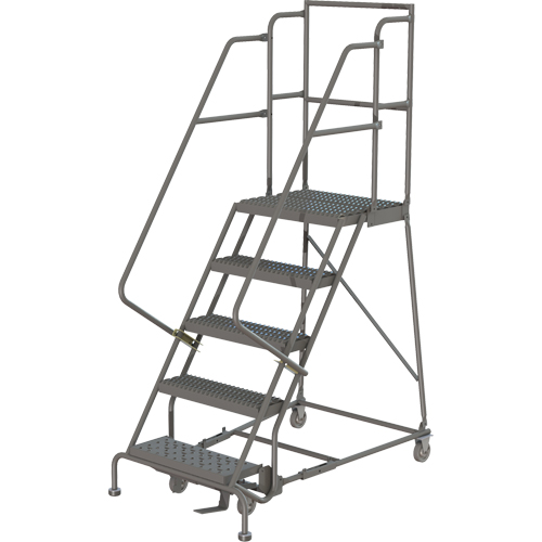 Deep Top Step Rolling Ladder, 5 Steps, 16" Step Width, 50" Platform Height, Steel Par Equipment