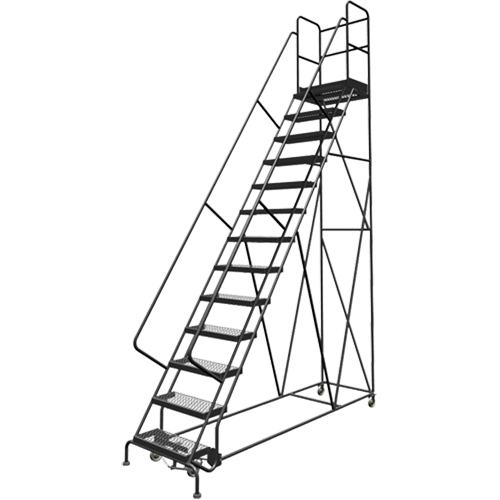 Deep Top Step Rolling Ladder, 13 Steps, 24" Step Width, 130" Platform Height, Steel Par Equipment