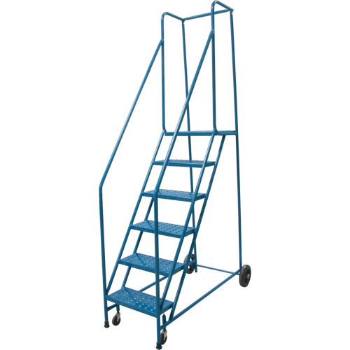 Rolling Step Ladder, 6 Steps, 18" Step Width, 55" Platform Height, Steel Par Equipment