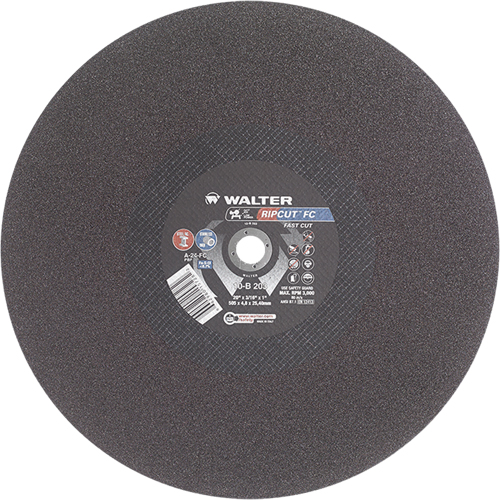Ripcut Stainless Steel & Steel Cut-Off Wheel for Stationary Saws, 20" x 3/16", 1" Arbor, Type 1, Aluminum Oxide, 3000 RPM Par Equipment