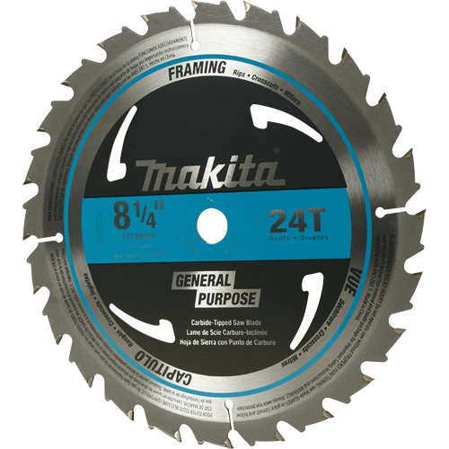 Lame de scie circulaire pour charpente &agrave; pointes au carbure, 8-1/4", 24 dents, Pour Bois Par Equipment