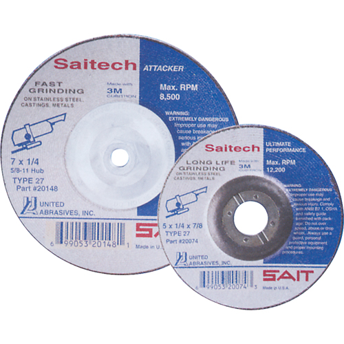 Saitech Ultimate Performance Grinding Wheel, 4" x 1/4", 3/8" Arbor, Aluminum Oxide, Type 27 Par Equipment