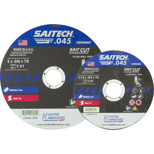 Meule &agrave; tronçonner, 14" x 0,045", Arbre de 5/8", Type 1, Oxyde d'aluminium/C&eacute;ramique, 19000 Tr/min Par Equipment