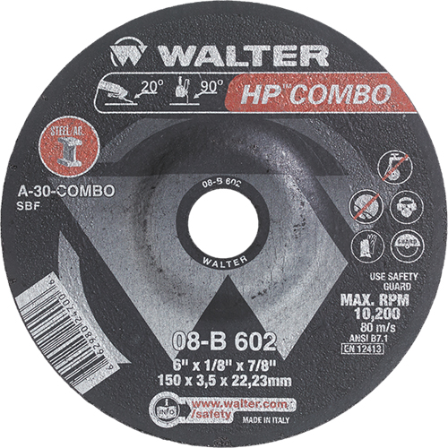 HP Combo Depressed Center Combination Wheel, 6" x 1/8", 7/8" Arbor, Type 27 Par Equipment