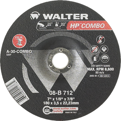HP Combo Depressed Center Combination Wheel, 7" x 1/8", 7/8" Arbor, Type 27 Par Equipment