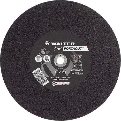 Meule &agrave; tronçonner rapide en acier inoxydable Portacut, 14" x 1/8", Arbre de 3/4", Type 1, Carbure de silicium, 5400 Tr/min Par Equipment