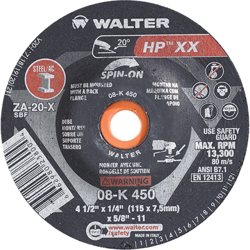 Double-X Depressed Centre Grinding Wheel, 4-1/2" x 1/4", 5/8"-11 Arbor, Type 27S Par Equipment