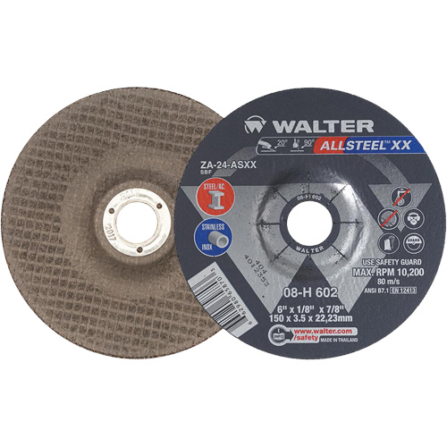 Depressed Centre Grinding Wheels - Allsteel XX, 6" x 1/8", 7/8" Arbor, Type 27, Zirconia Alumina, 10200 RPM Par Equipment
