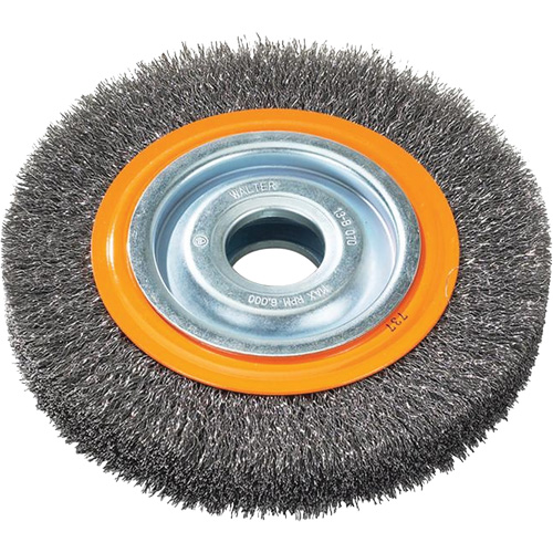 Crimped Wire Bench Wheel Brush, 6" Dia., 0.0118" Fill, 1/2" - 1/4" Arbor Par Equipment