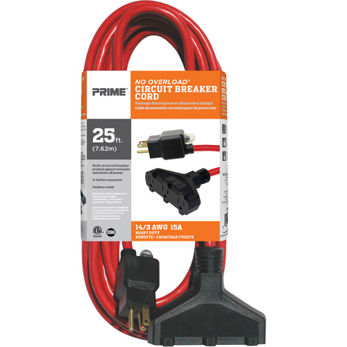 Vinyl Extension Cord, Outdoor, SJTW, 14/3 AWG, 15 A, 3 Outlet(s), 25' Par Equipment