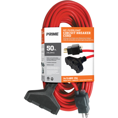 Vinyl Extension Cord, Outdoor, SJTW, 14/3 AWG, 15 A, 3 Outlet(s), 50' Par Equipment