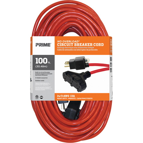 Cordon rallonge en vinyle, Ext&eacute;rieur, SJTW, AWG 14/3, 13 A, 3 prise(s), 100' Par Equipment
