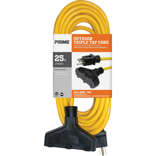 Cordon rallonge en vinyle, Ext&eacute;rieur, SJTW, AWG 12/3, 15 A, 3 prise(s), 25' Par Equipment
