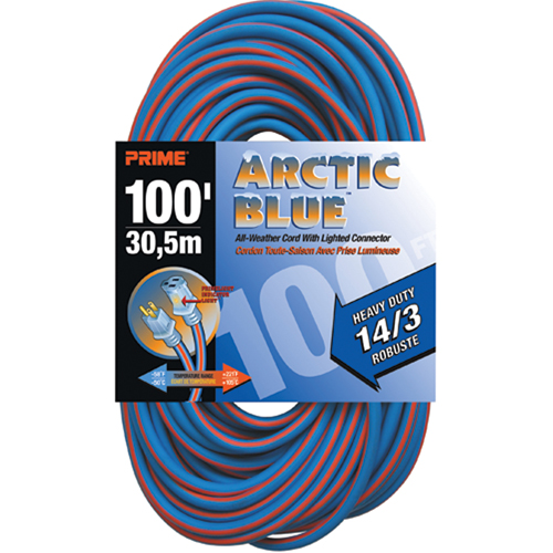 Cordon rallonge Arctic Blue, Toutes saisons, SJEOW, AWG 14/3, 13 A, 100' Par Equipment