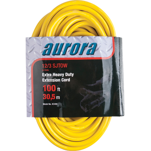 Vinyl Extension Cord with Light Indicator, Outdoor, SJTOW, 12/3 AWG, 15 A, 3 Outlet(s), 100' Par Equipment