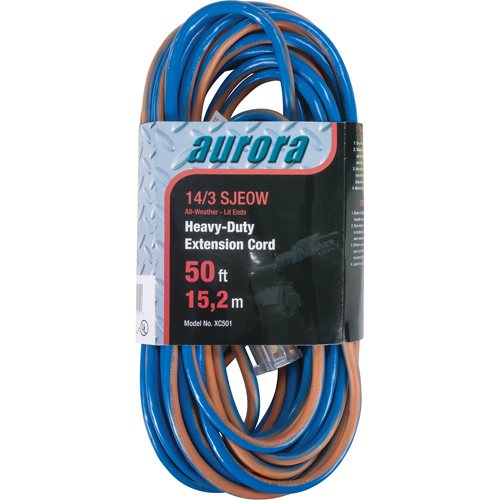 TPE-Rubber Extension Cord With Light Indicator, All-Weather, SJEOW, 14/3 AWG, 15 A, 50' Par Equipment