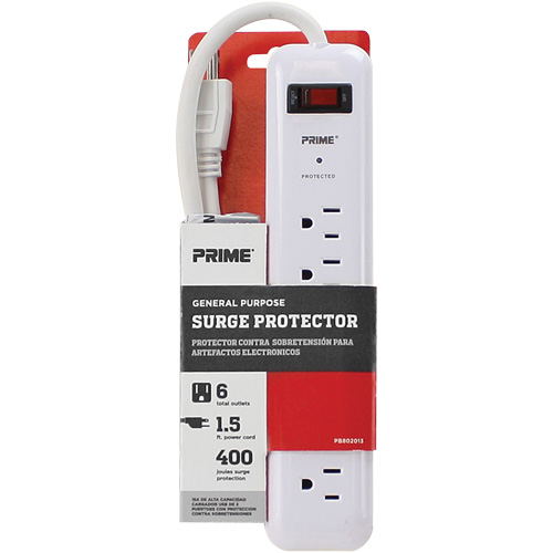 Protecteurs de surtension, 6 Prises, 400 J, 1875 W, Cordon 2' Par Equipment