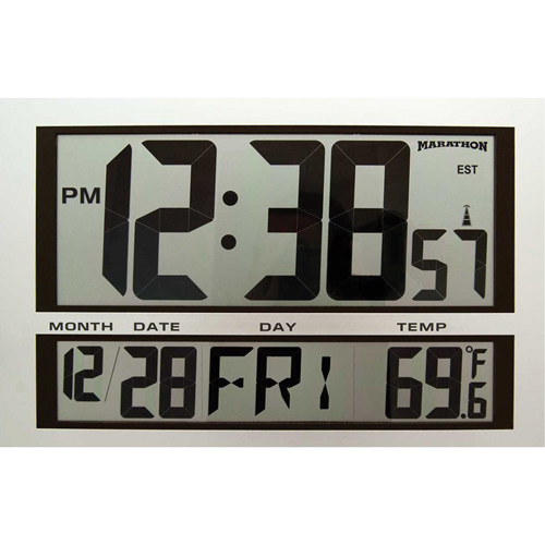 Jumbo Clock, Digital, Battery Operated, 16.5" W x 1.7" D x 11" H, Silver Par Equipment
