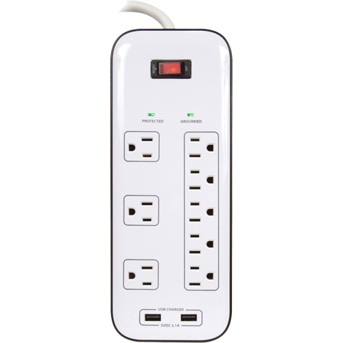 USB Charging Surge Protectors, 8 Outlets, 2400 J, 1875 W, 6' Cord Par Equipment