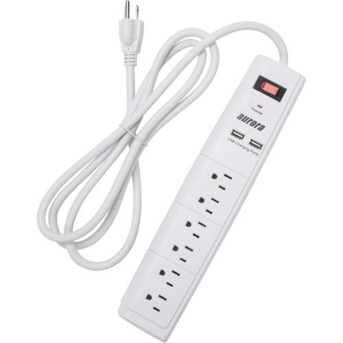 Limiteur de surtension avec chargeur USB, 6 Prises, 1200 J, 1875 W, Cordon 6' Par Equipment