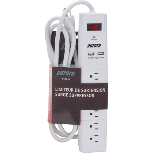 Limiteur de surtension avec chargeur USB, 6 Prises, 1200 J, 1875 W, Cordon 6' Par Equipment