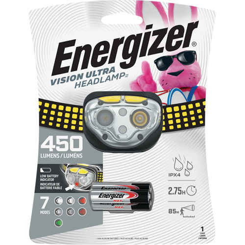 Vision Ultra Industrial Headlamp, LED, 450 Lumens, 2 Hrs. Run Time, AAA Batteries Par Equipment